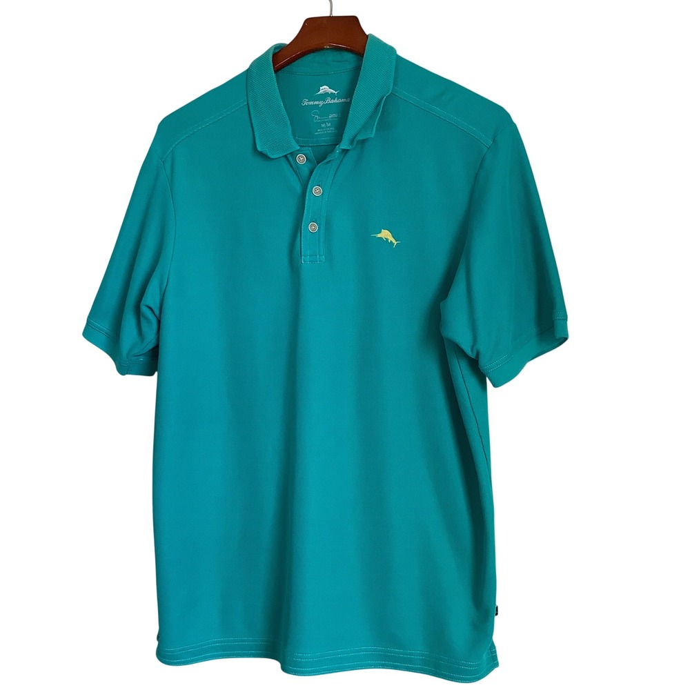 Tommy Bahama Mens Supima Cotton Polo Shirt Teal Blue Medium Embroidered Logo